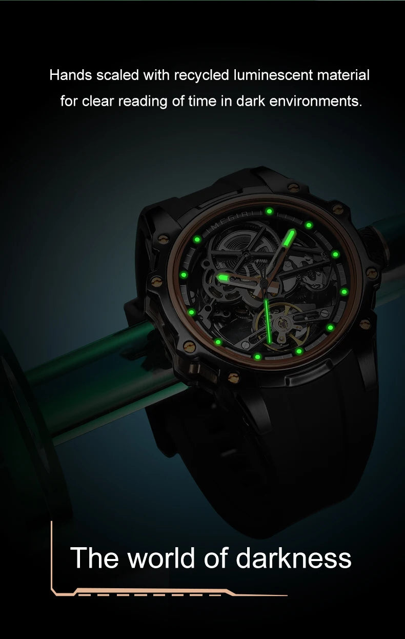 MEGIR Fashion Men's Full Automatic Watches Hollow Out Luminous Sports Mechanical Watch Waterproof Wristwatches Reloj Hombre 2243