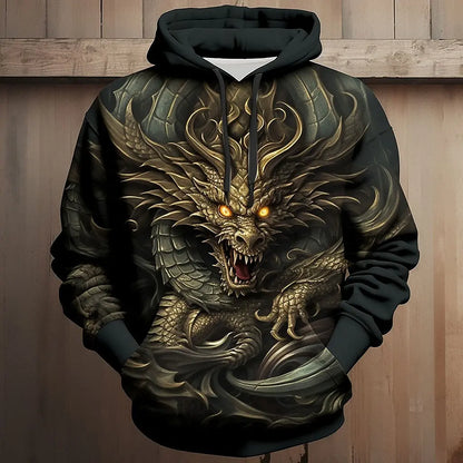 2026 Men's Tattoo Dragon 3D Hoodies Sweatshirt Fashion Cool Daily Long Sleeve Tracksuit Outdoor Street Personality Pullover Coat