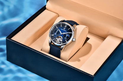 PAGANI DESIGN – Mechanische Luxusuhr für Herren, 41 mm, Saphirglas, Lederarmband, wasserdicht, Pilotenstil, mit Tourbillon und Mondphase