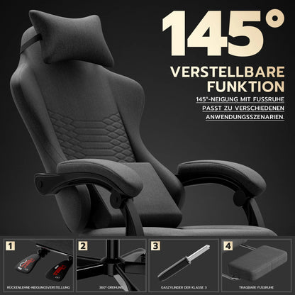 Dark Gray Fabric Gaming Chair Ergonomic Racing Office Chair with Massage, Footrest, Adjustable Headrest & Lumbar Support for PC Gaming