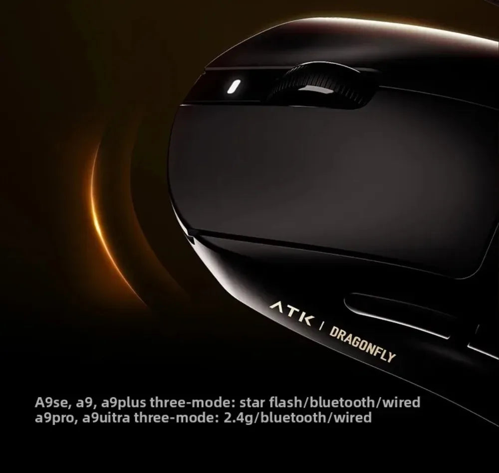 Ratón gaming inalámbrico Bluetooth ATK Dragonfly A9, diseño ergonómico, respuesta rápida, PAW3950 Ultra, 800mAh, ligero, 8KHz, esports