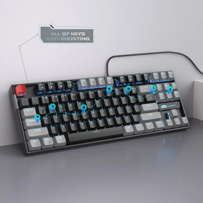 MageGee 75% Mechanical Gaming Keyboard with Blue/Red Switch, LED Blue Backlit 87 Keys Compact TKL Wired Keyboard for Windows PC
