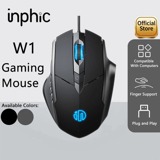 Inphic W1 žična miška za e-šport in gaming z makro programiranjem, nastavitvijo DPI ter tiha pisarniška miška