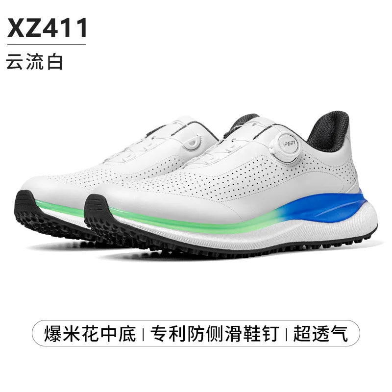 PGM Golf Men’s Sports Sneakers Super Soft Popcorn Midsole Knob Lace Anti-Slip Breathable Golf Shoes
