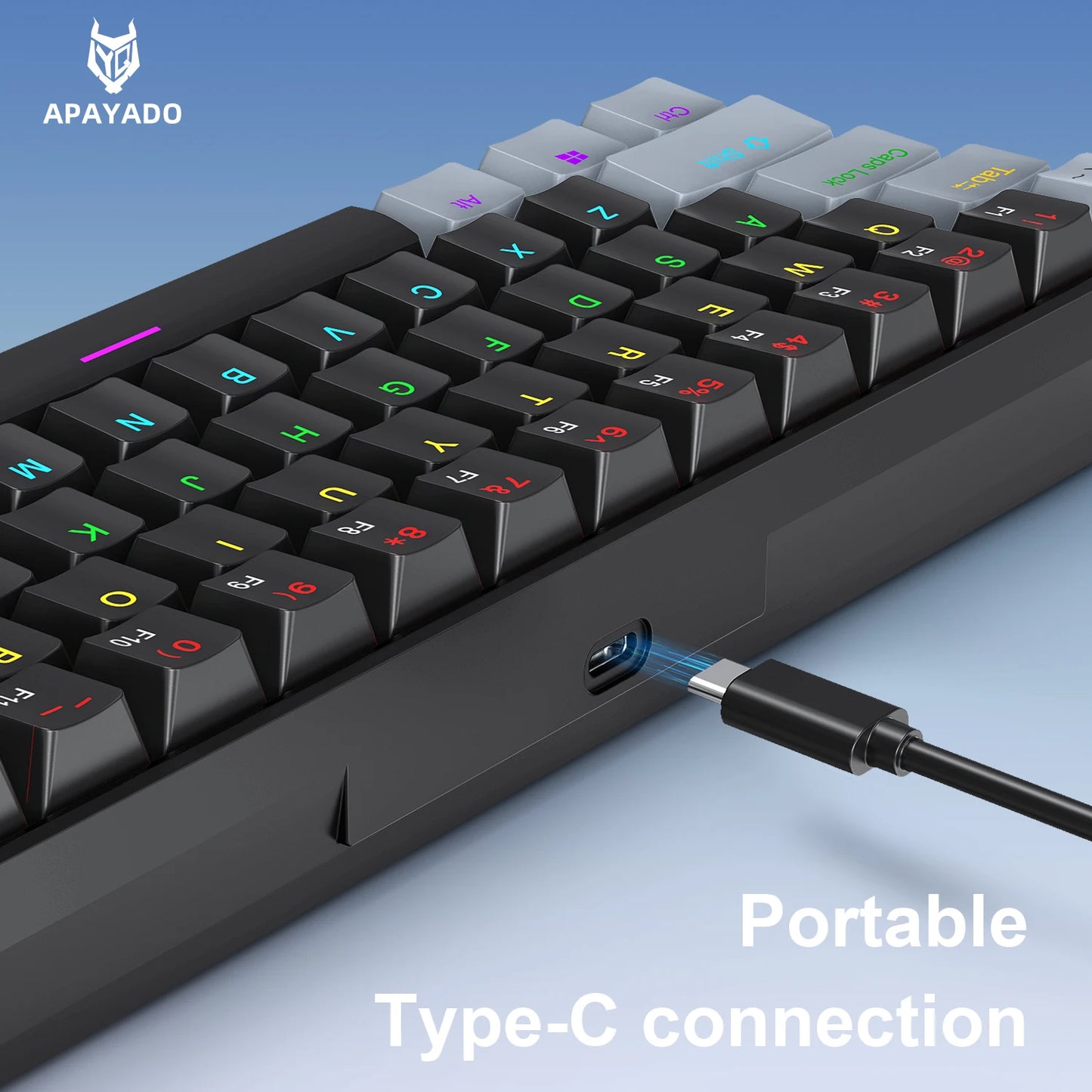 APAYADO K61 60% Mini bedraad mechanisch gamingtoetsenbord Phantom RGB, 61 toetsen, red/blue switch, ergonomisch, draagbaar voor pc/laptop