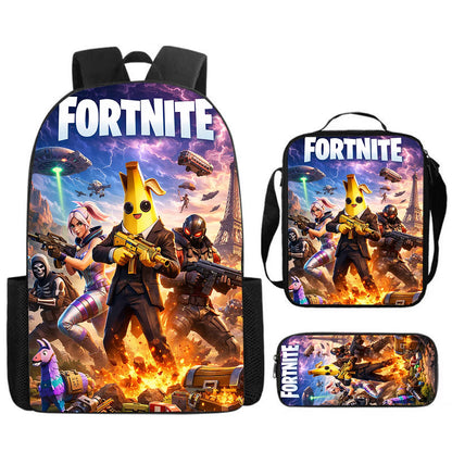 Cute Cartoon  3pcs Set School Backpack with Lunch Bag Pencil Case , Large Anime Fortnite Kids School Bags For Boys and Girls