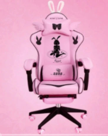 Cute Pink Gaming Chair Ergonomic Computer Chair with Footrest, Adjustable Height, Reclining Swivel Office Chair for Girls, Home Office & Gaming