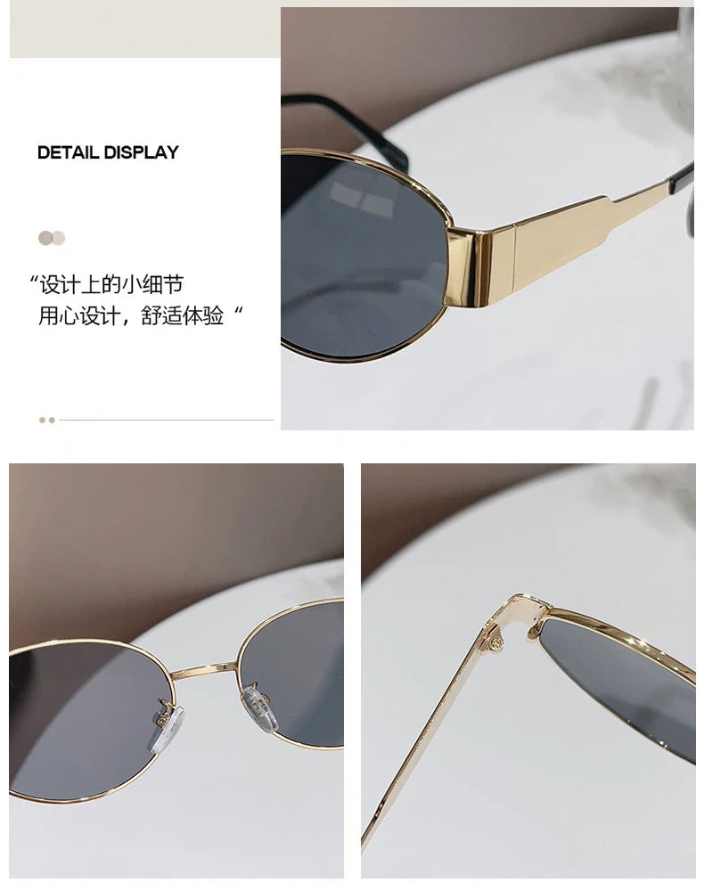 Sexy Small Oval Women's Sunglasses Trendy Luxury Design Metal Frame Shades UV400 Eyewear for Female Classic Vintage Sun Glasses