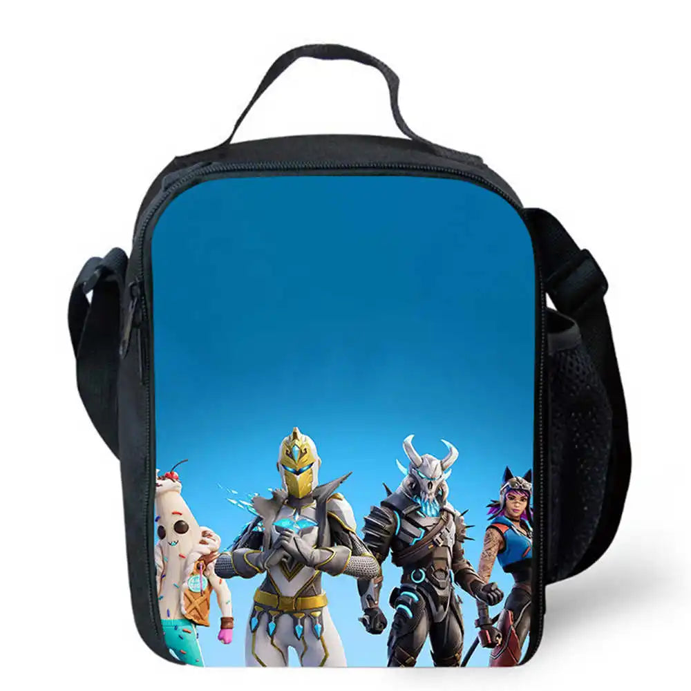 Lunch Bags for Children, Cartoon Fortnite School Picnic Bags for Girls and Boys, Kids Insulated Cooler Lunch Bags Portable Lightweight