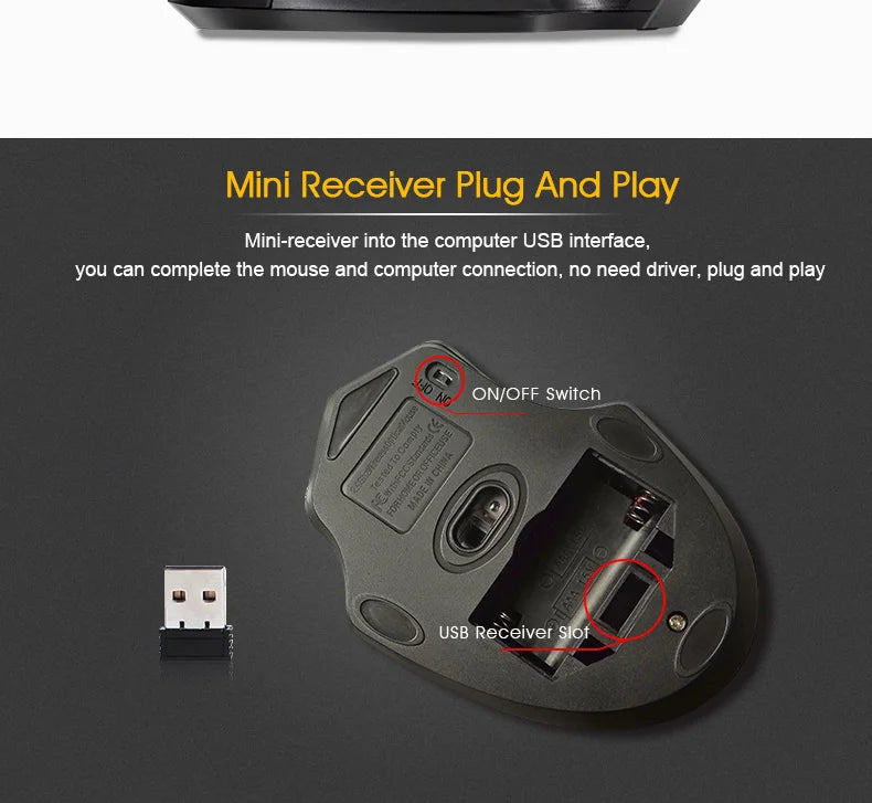 Nová bezdrátová myš 2000DPI, nastavitelná, s přijímačem USB 3.0, optická počítačová myš 2.4GHz, herní myš s ergonomickým designem pro notebook