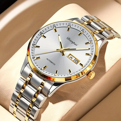 Relógio mecânico automático para homem Dianpai – Modelo de luxo, mostrador luminescente, design clássico e minimalista, em aço inoxidável, estanque, com calendário e indicação do dia da semana