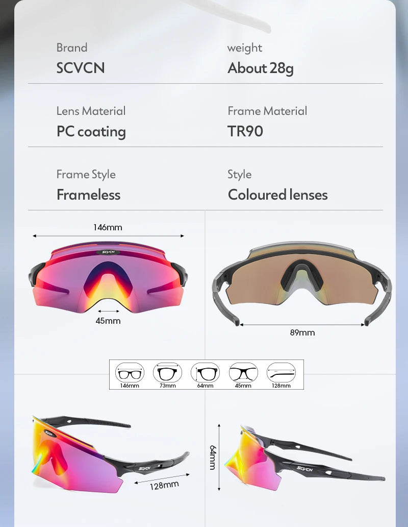 Scvcn Men's Cycling Glasses Outdoor Sport Runing Sunglasses Women MTB Bike Bicycle Goggles Road Riding Fishing Hiking Eyewear
