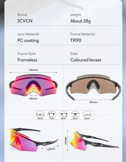 Scvcn Men's Cycling Glasses Outdoor Sport Runing Sunglasses Women MTB Bike Bicycle Goggles Road Riding Fishing Hiking Eyewear