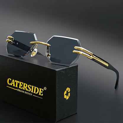CATERSIDE Retro Rimless Sunglasses Men Polygonal Metal Frame High Quality Women Sun Glasses Outdoor Travel Gift Summer Style