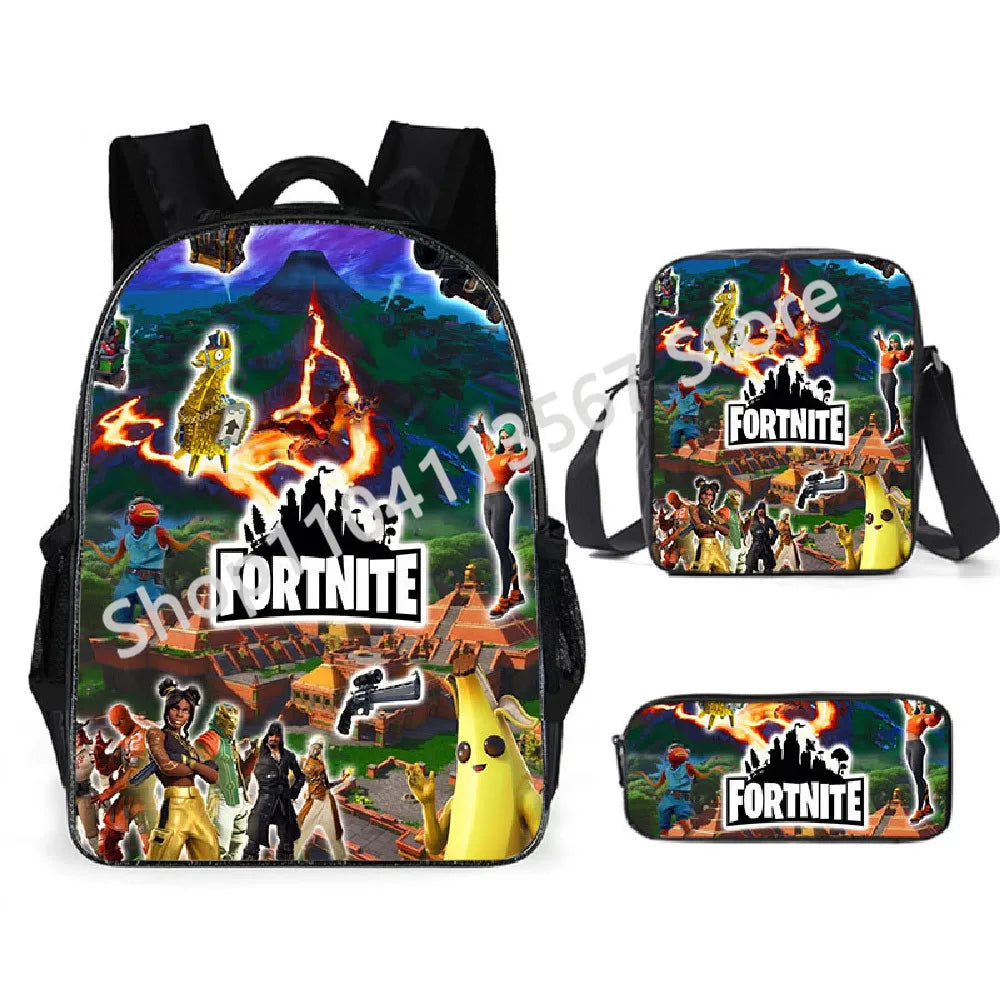 Set de 3 bucăți de ghiozdane Fortnite pentru băieți și fete, cu tematică Battle Royale, seturi de ghiozdane pentru jocuri, rucsacuri pentru jocuri, cadouri școlare