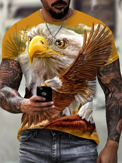 Modne majice z grafiko Eagle Luksuzne majice Poletne moške majice Sproščene majice Majice s kratkimi rokavi 3D-tiskanje Moška oblačila