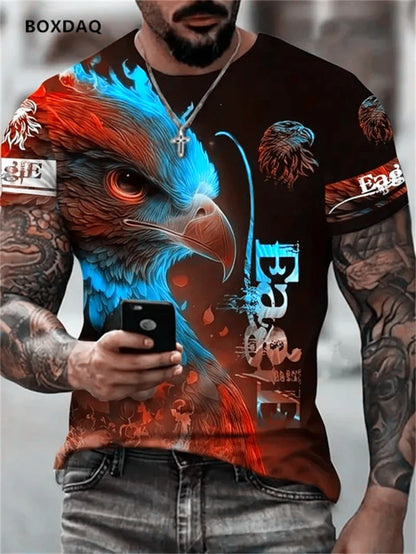 Fashion Eagle Herren-T-Shirts, locker, Rundhalsausschnitt, lässige Oberteile, Kurzarm, 3D-Tierprint, Street-T-Shirt, 6XL Übergröße, atmungsaktives Tee