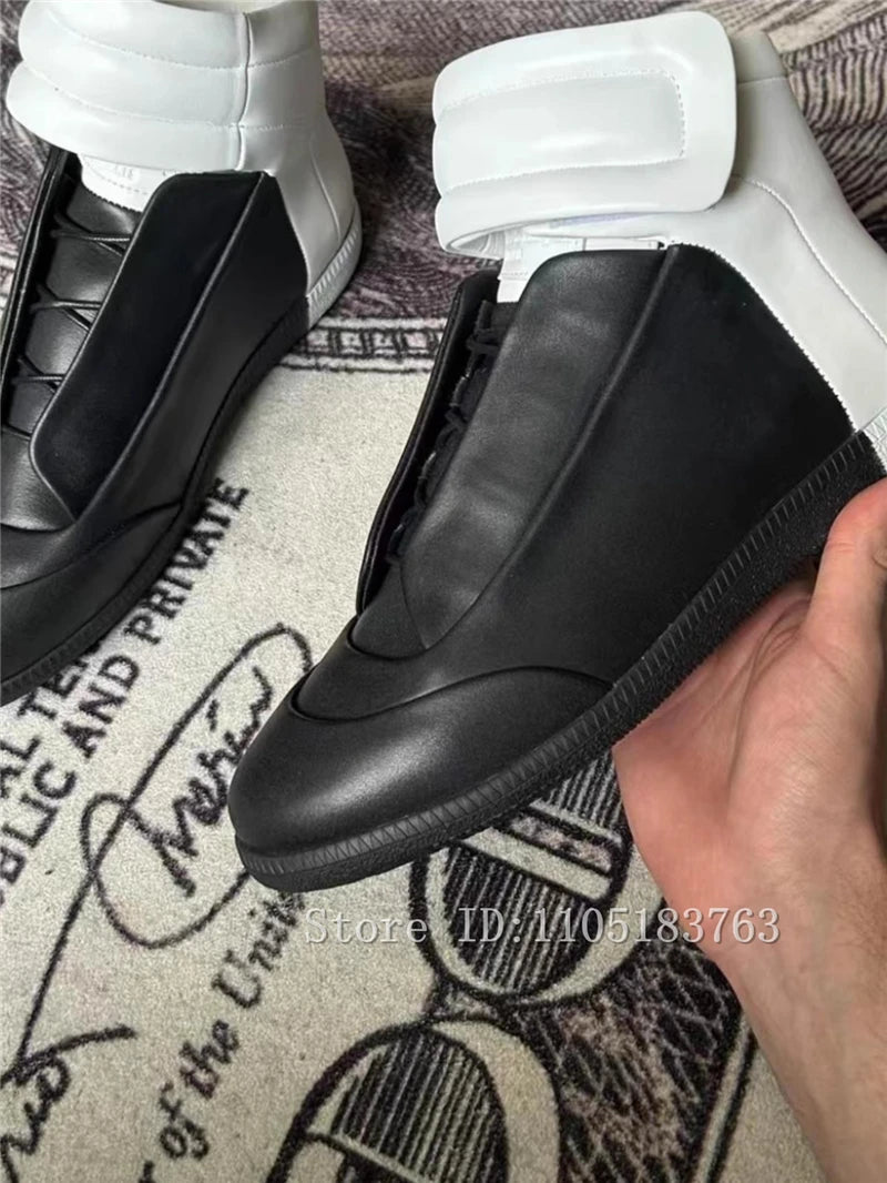 Men Mixed Color Real Leather Ankle Boots Fashion Design Lace Up High Top Sport Shoes Male Casual Flat Sneakers