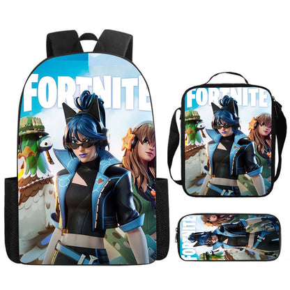 Cute Cartoon  3pcs Set School Backpack with Lunch Bag Pencil Case , Large Anime Fortnite Kids School Bags For Boys and Girls