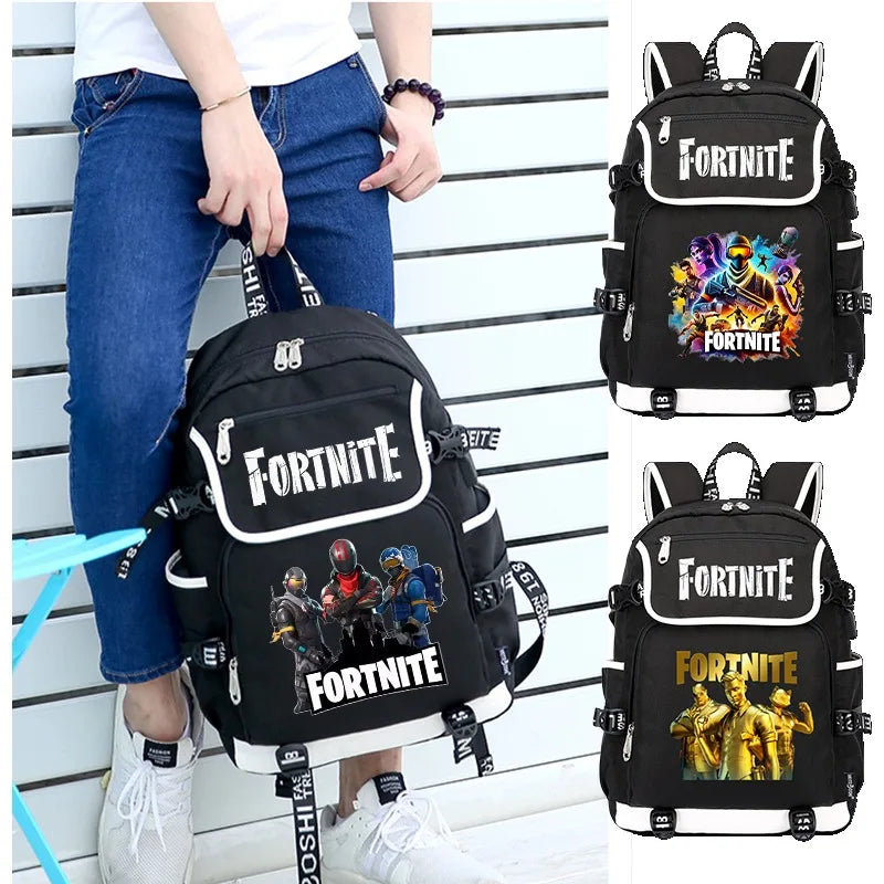 Fortnites Rucksack mit großem Fassungsvermögen, lässige Umhängetasche mit USB-Anschluss, Unisex-Anime-Schultasche für Schüler, neues stilvolles Schreibwaren-Geschenk