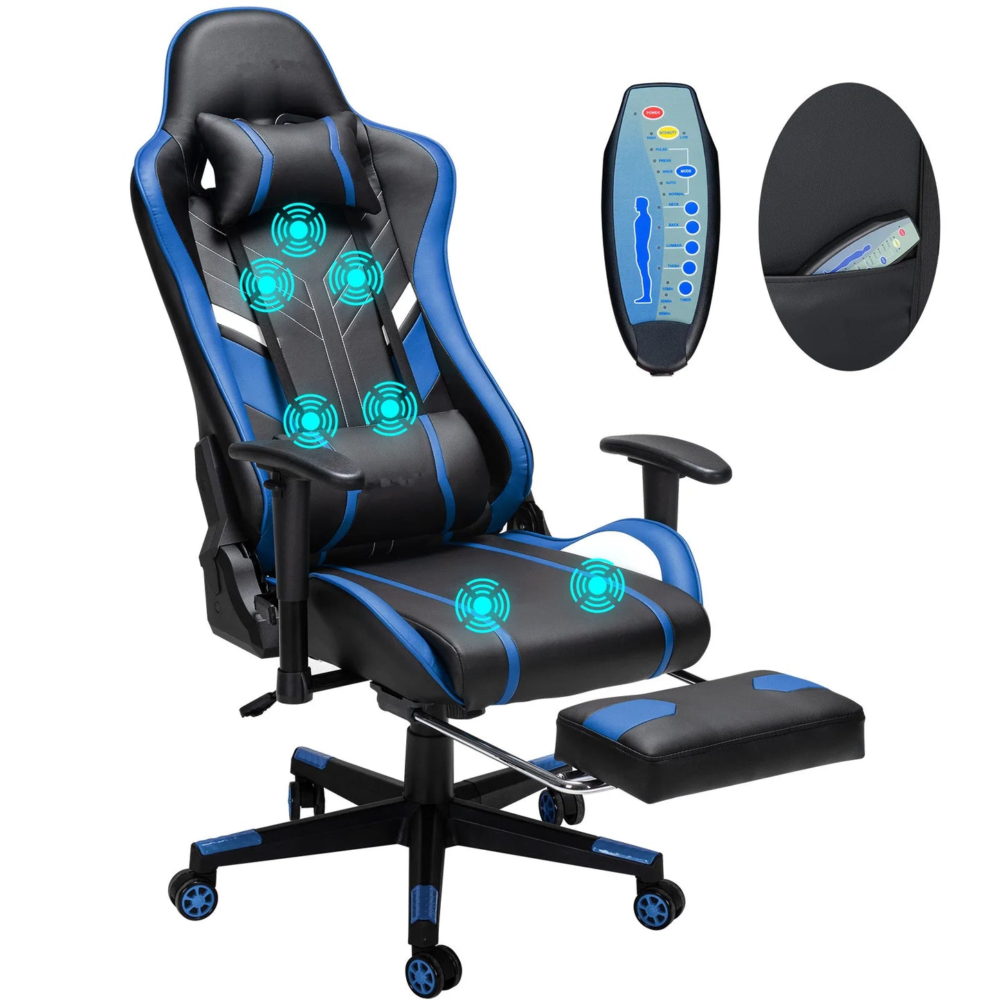 GC-RC03 Massage Gaming Chair 7-Point Adjustable Seat Height Ergonomic Office Chair with Footrest and Lumbar for Home Office
