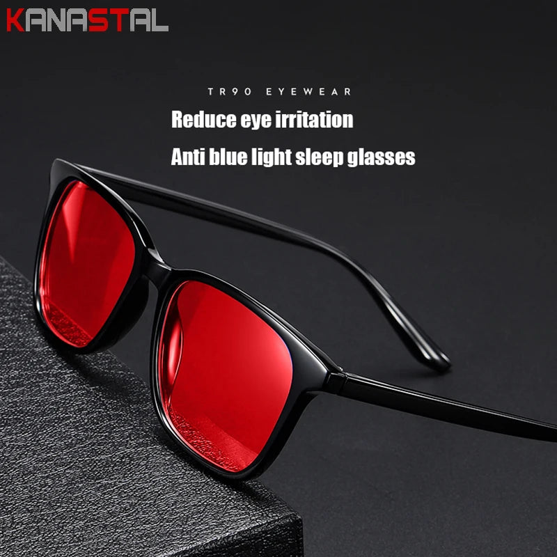 Men Sleep Blue Light Blocking Glasses Women Anti Radiation Computer Eyewear UV500 PC Red Lenses TR90 Square Eyeglasses Frames
