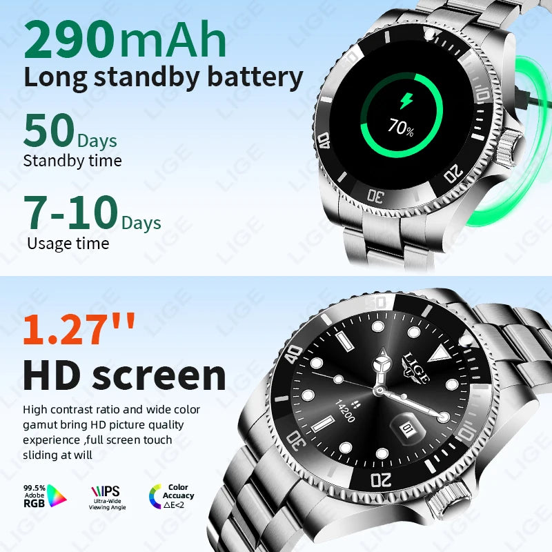 LIGE 2026 Business Smart Watch Men IP68 Waterproof Bluetooth call Sport Men Watches 1.27"HD Screen Health Monitor New Smartwatch