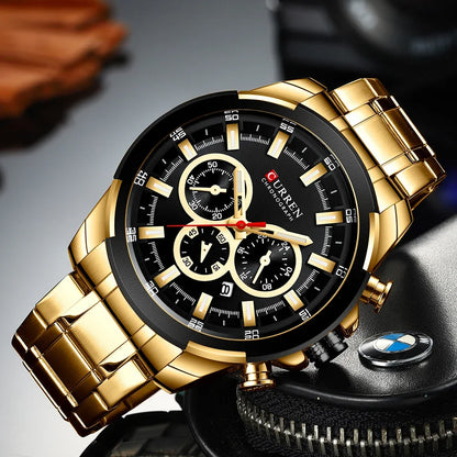 CURREN Chronographenuhr für Herren, großes Zifferblatt (48 mm), Edelstahlarmband, drei Hilfszifferblätter, Quarz-Sportarmbanduhr, luxuriöser Stil