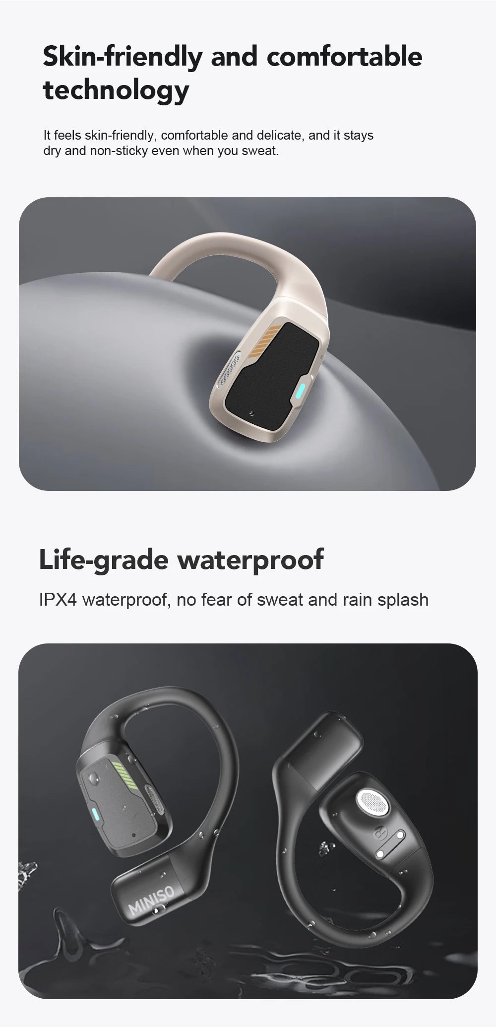 AI MINISO M98 Wireless Headphones OWS Bluetooth Earphones with AI Translator, Gaming Headset, Open Ear Sports Earbuds, LCD Touch Screen IPX5 Waterproof