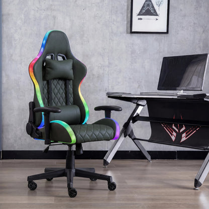Ergonomic office chair with lumbar massage,LED RGB ambient lighting, and reclining backrest,  for home offices