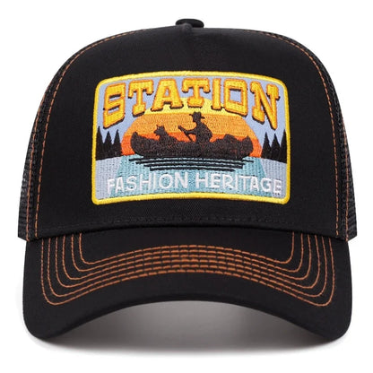 Hot Sale Unisex Baseball Cap Classic STATION Letter Pattern Mesh Cap Men And Women Breathable Streetwear Summer Trucker Hat