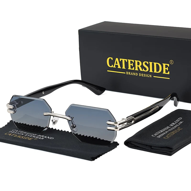 CATERSIDE Retro Rimless Sunglasses Men Polygonal Metal Frame High Quality Women Sun Glasses Outdoor Travel Gift Summer Style