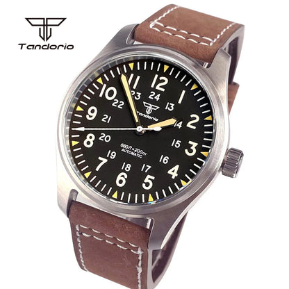 Tandorio Dive 39mm Pilot Men's Stainless Steel Automatic Watch Japan NH35/Miyota 8215/PT5000 AR Sapphire Glass 20BAR Luminous