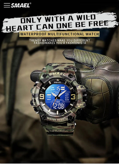 Military Watches Men Sport  Watch Waterproof Alarm Clock Dual Time Wristwatches Digital 8049B Army Watches Military