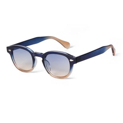 JNPCXI Vintage Round Sunglasses Women Men Retro Rivet Blue Gradient Female Sun Glasses UV400