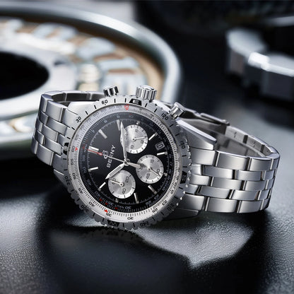 BERNY Chronograph Watches for Men Aviation Multifunction Quartz Men's Watch Date Sapphire Super Luminous Luxury Wristwatch