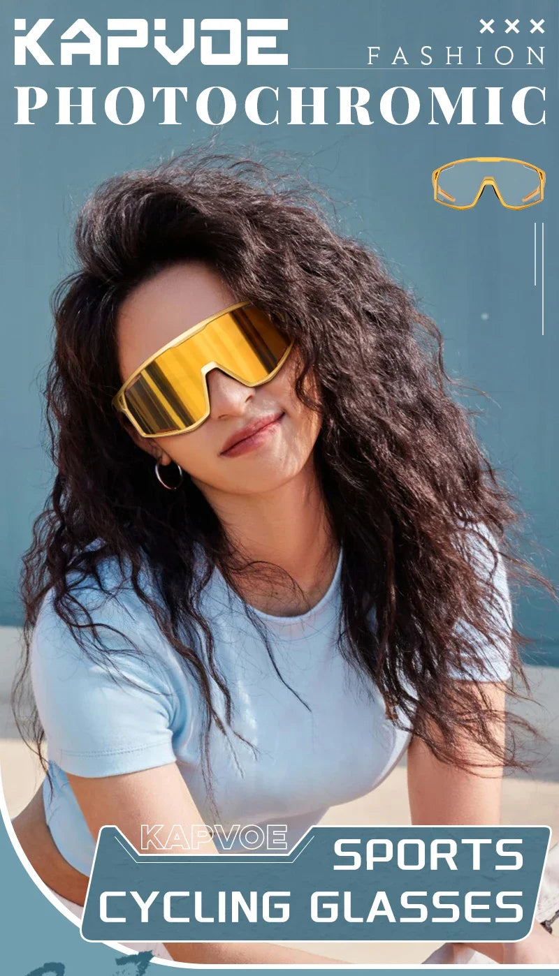 KAPVOE Men Women Road Bike UV400 Goggles Mountain Sports Eyewear Outdoor Photochromic Cycling Sunglasses Bicycle Cycling Glasses
