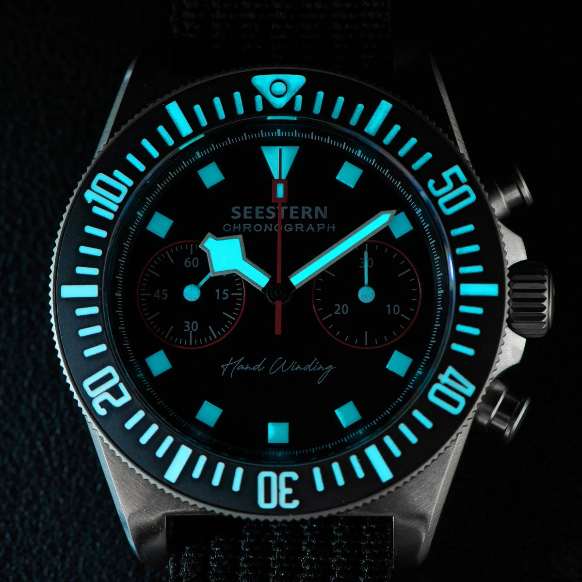 SEESTERN Chronograph Man's Watch Mechanical Tianjin ST1901 Movement Sapphire Wristwatches Nylon Sticker Strap Luminous Skeleton