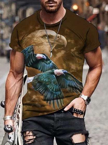 Modne majice z grafiko Eagle Luksuzne majice Poletne moške majice Sproščene majice Majice s kratkimi rokavi 3D-tiskanje Moška oblačila