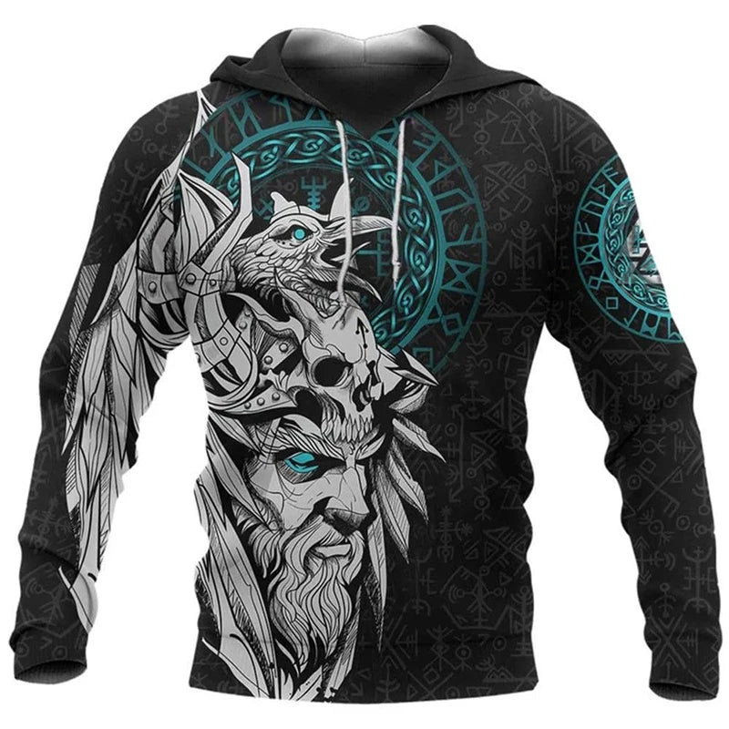 2024 Mens Hoodies Eagle Tattoo Pattern Vikings 3D Printed Fashion Casual Harajuku Hip Hop Autumn And Winter Oversized Sudaderas, Produit gaming premium Fraquane, équipement gamer