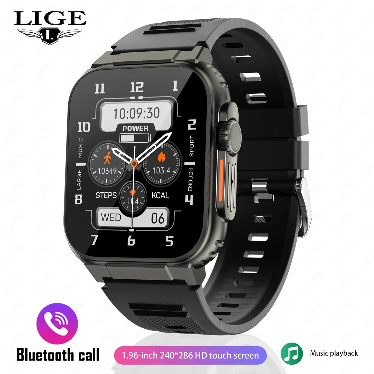 LIGE 600mAh New Ultra Smart Watch Men Bluetooth Call TWS Local Music Sport Clock 1.96'' IP68 Waterproof Relógio Smartwatch Women