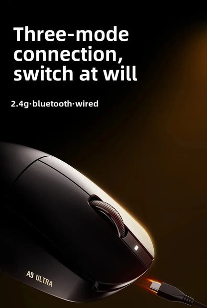 Ratón gaming inalámbrico Bluetooth ATK Dragonfly A9, diseño ergonómico, respuesta rápida, PAW3950 Ultra, 800mAh, ligero, 8KHz, esports
