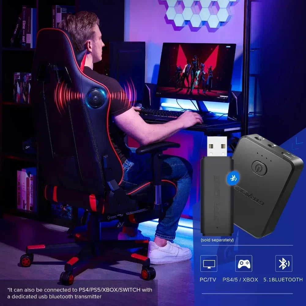 Gaming Chair with Footrest Speakers Video Game Chair Bluetooth Music Heavy Duty Ergonomic Computer Office Desk Chair Red