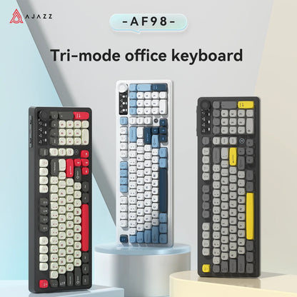 AJAZZ AF98 kabelgebundene/kabellose Tastatur mit mechanischem Tippgefühl, für das Büro, lange Akkulaufzeit, drei Modi, RGB-Mischbeleuchtung, ABS-Tastenkappen, ergonomisch