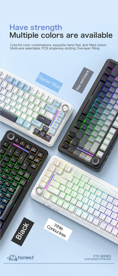 F75 Mechanical Keyboard FREEWOLF * AULA F75 Bluetooth Three-mode Keyboard,Dedicated for Gaming and Office Use
