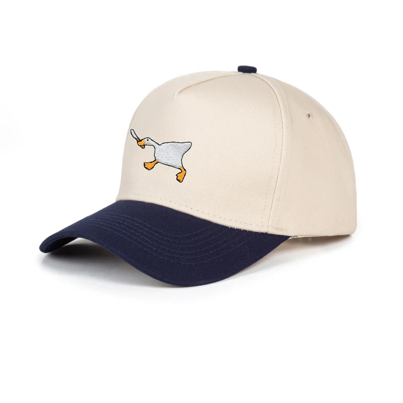 Embroidered baseball cap with goose pattern for men and women, casual and fashionable city style duckbill cap