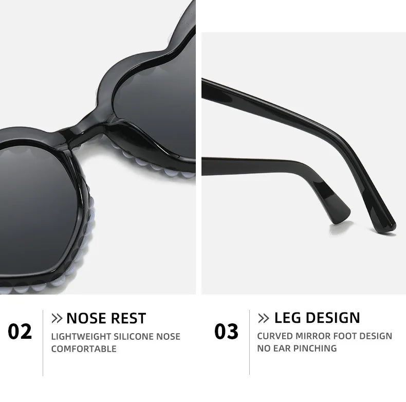 New In Luxury Fine Shimmering Love Pearl Sun Glasses Women Heart Glasses Casual Bling Sunglasses Lentes De Sol Mujer