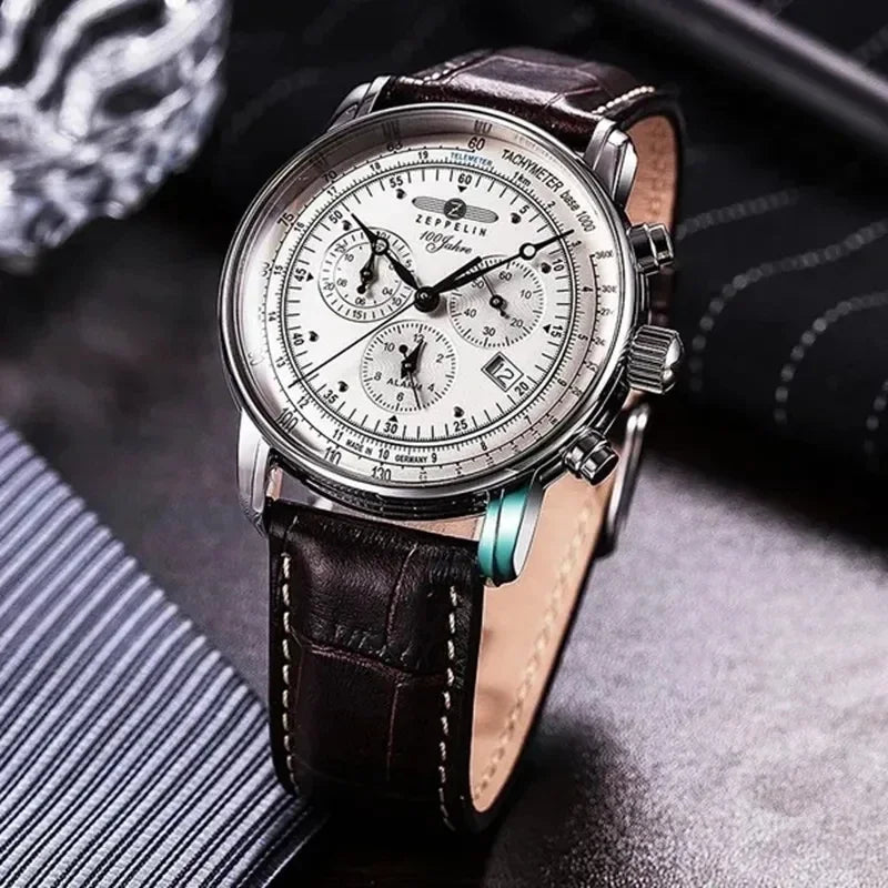 Zeppelin Airship Automatic Date Mens Leather Band Fashion Luxury  Business Casual Men Watches Gift Men's Waterproof Watch