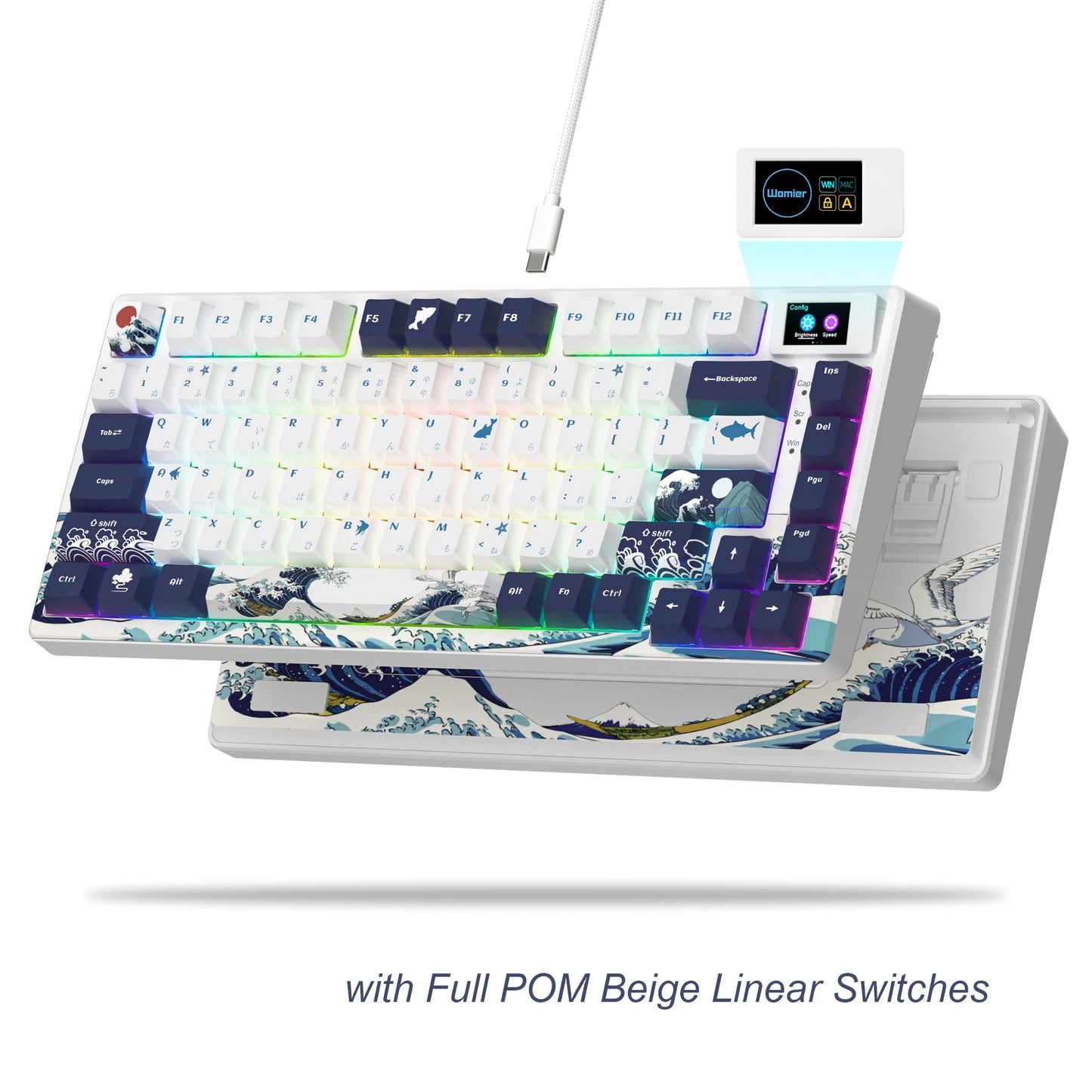 Womier SK80 Green Keyboard Gasket Mounted RGB Hot Swap with Color OLED Display 75% Mechanical Gaming Keyboard for PC