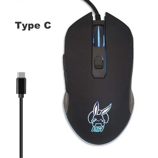 Mouse luminos colorat USB-C cu funcție mute pentru laptopuri cu port Type-C, mouse de gaming